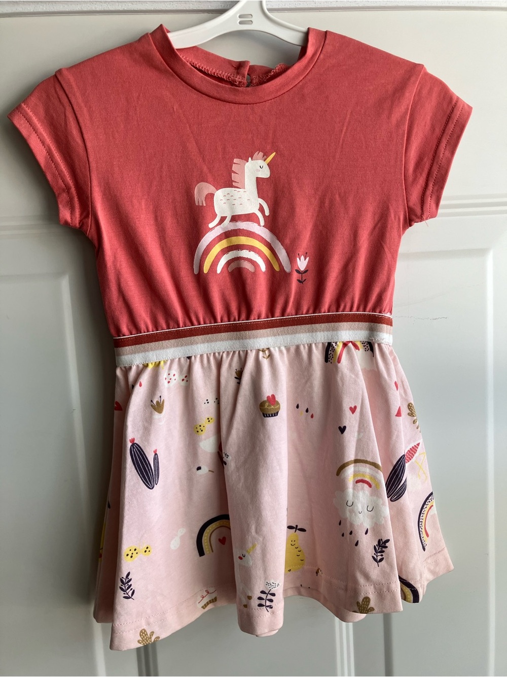 Deux par deux organic cotton pink rainbow unicorn dress 18 months NWT
